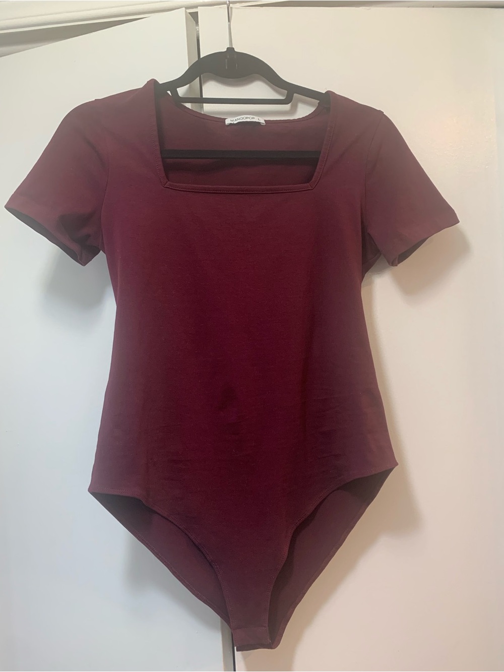 MangoPop Large Square Neck Short Sleeve Burgundy Bodysuit